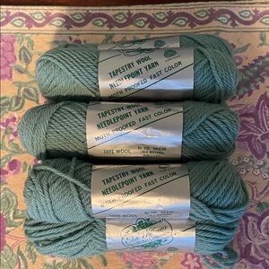 Elsa Williams Tapestry Wool Yarn in Green, set of 7 Skeins